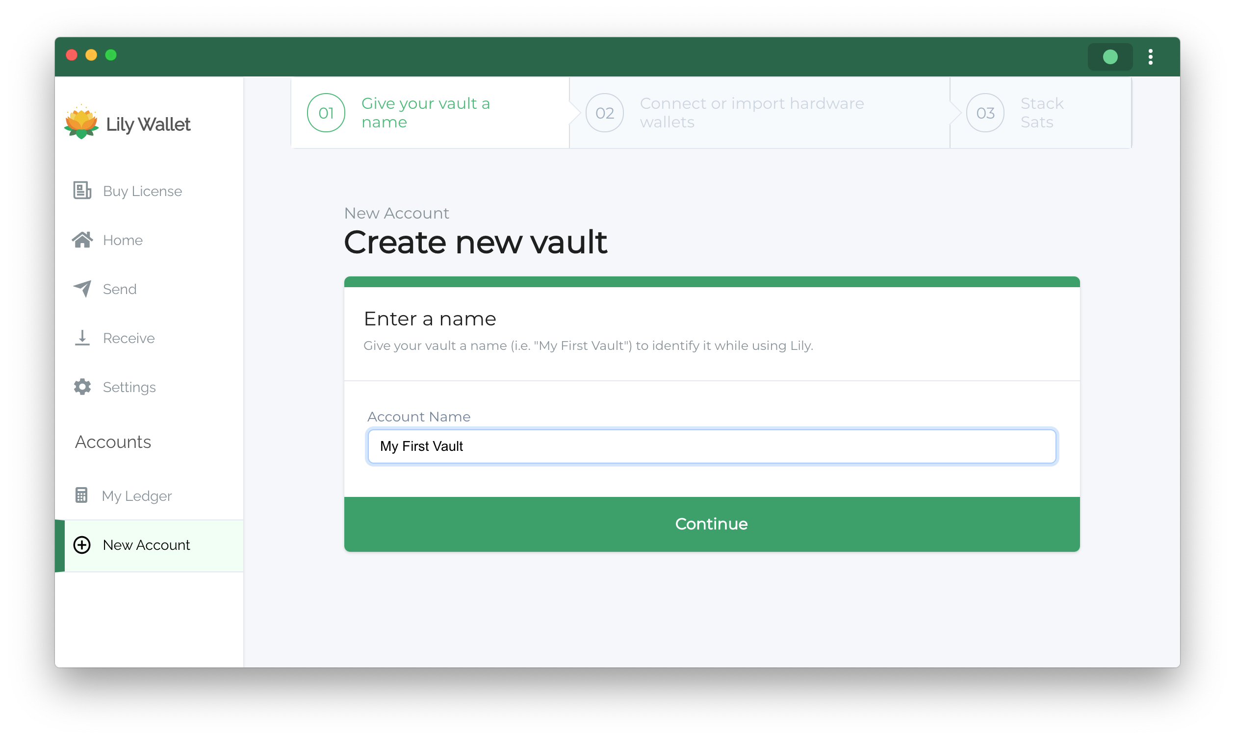 Input account name in Lily Wallet